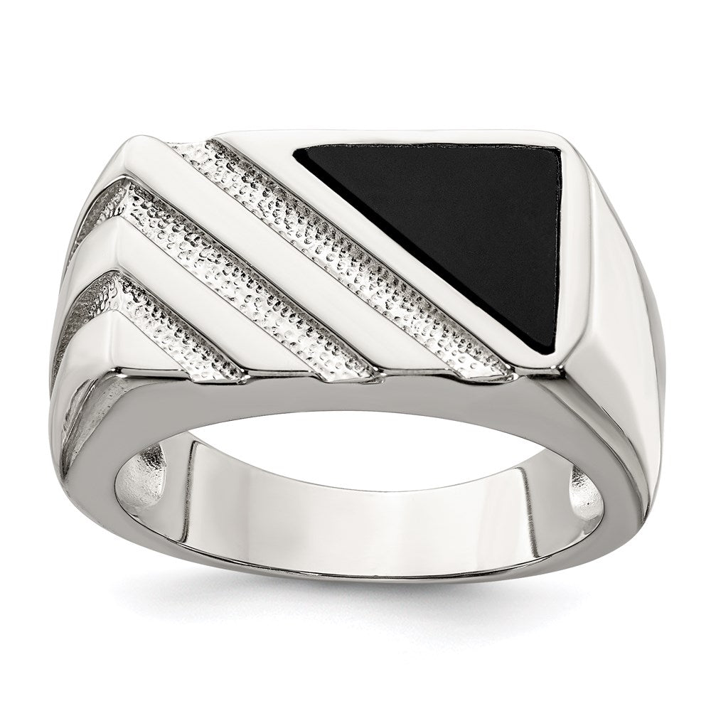 Sterling Silver Rhodium Plated Men'S Onyx Ring