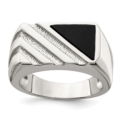 Sterling Silver Rhodium Plated Men'S Onyx Ring