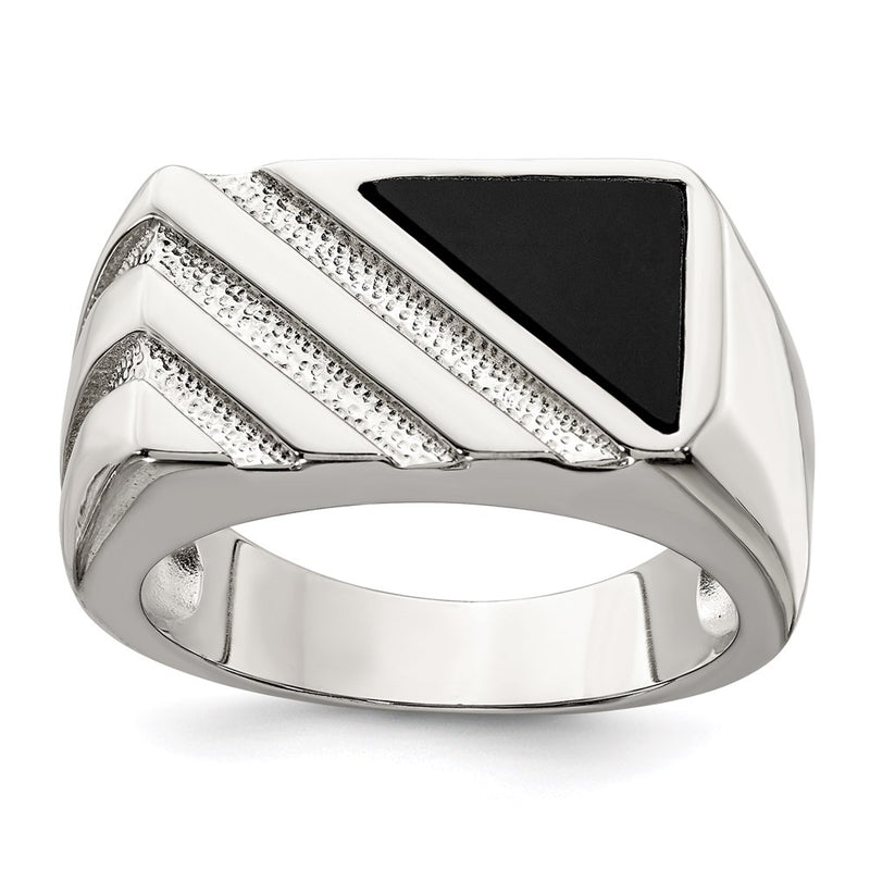 Sterling Silver Rhodium Plated Men'S Onyx Ring