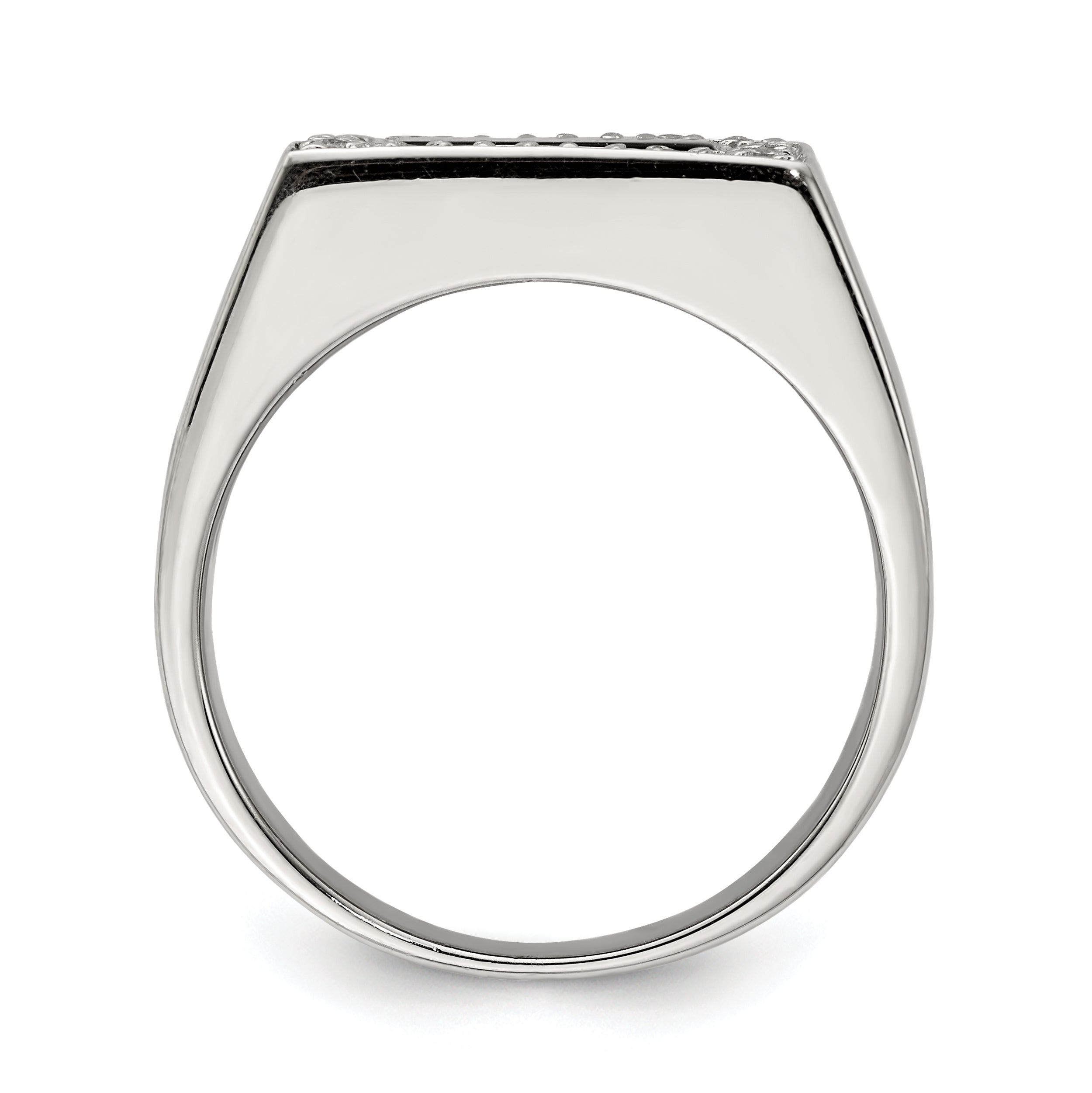 Sterling Silver Rhodium Plated Men'S Cz & Onyx Ring
