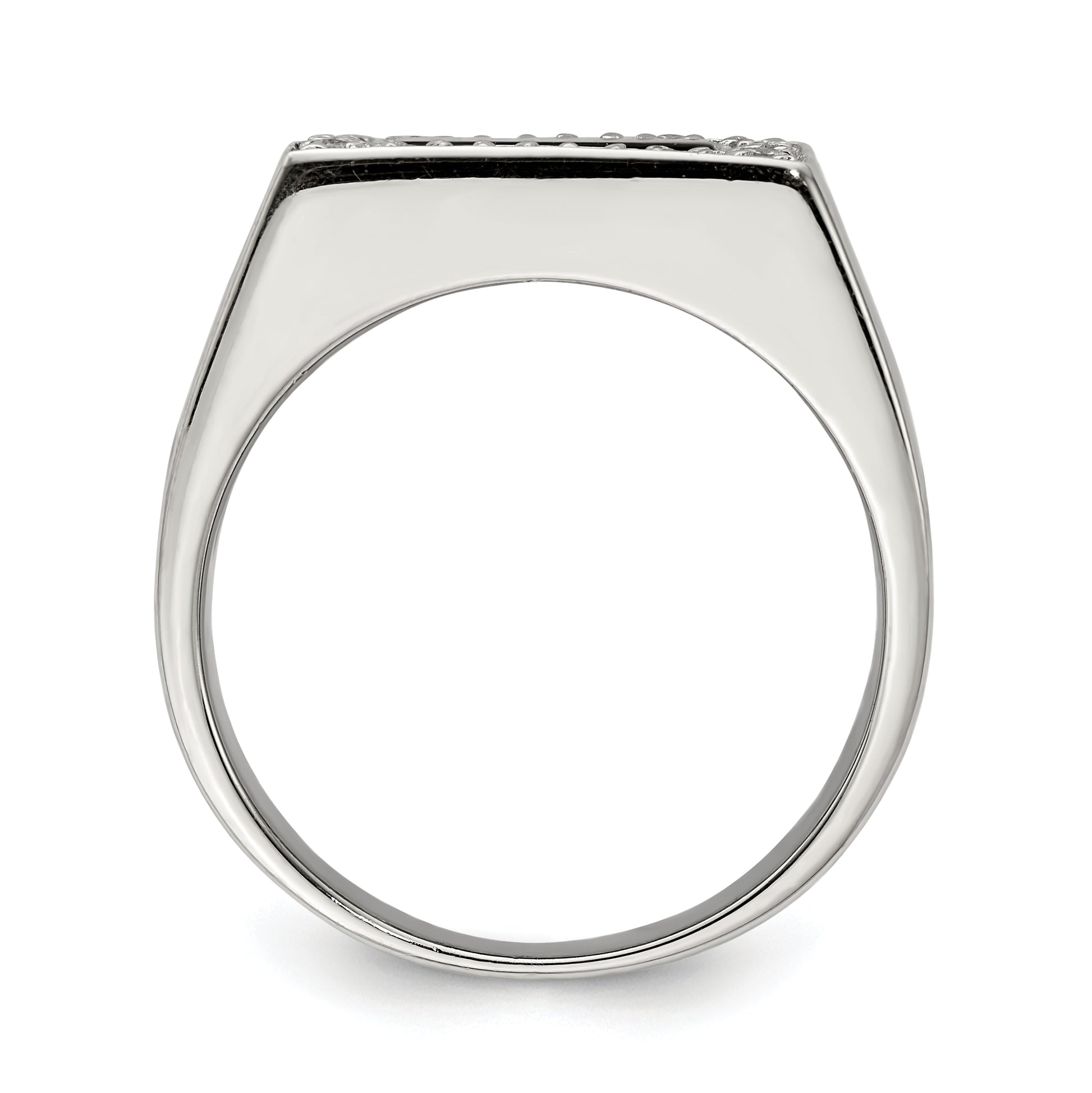 Sterling Silver Rhodium Plated Men'S Cz & Onyx Ring