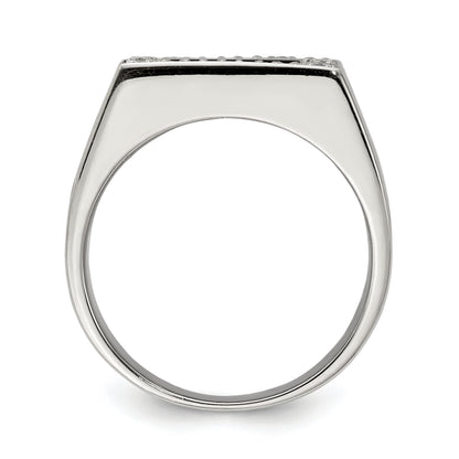 Sterling Silver Rhodium Plated Men'S Cz & Onyx Ring
