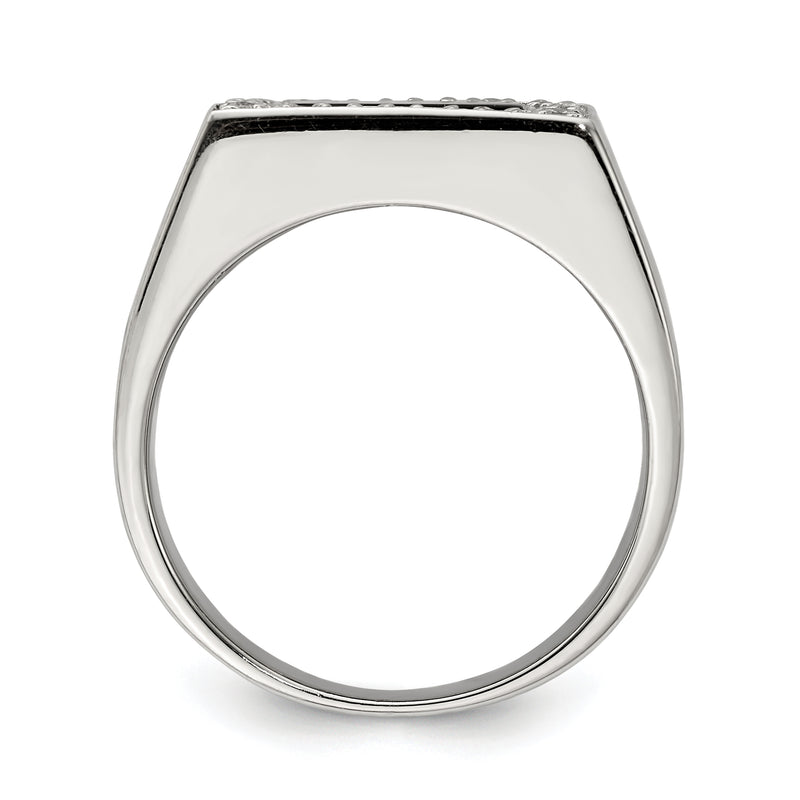 Sterling Silver Rhodium Plated Men'S Cz & Onyx Ring