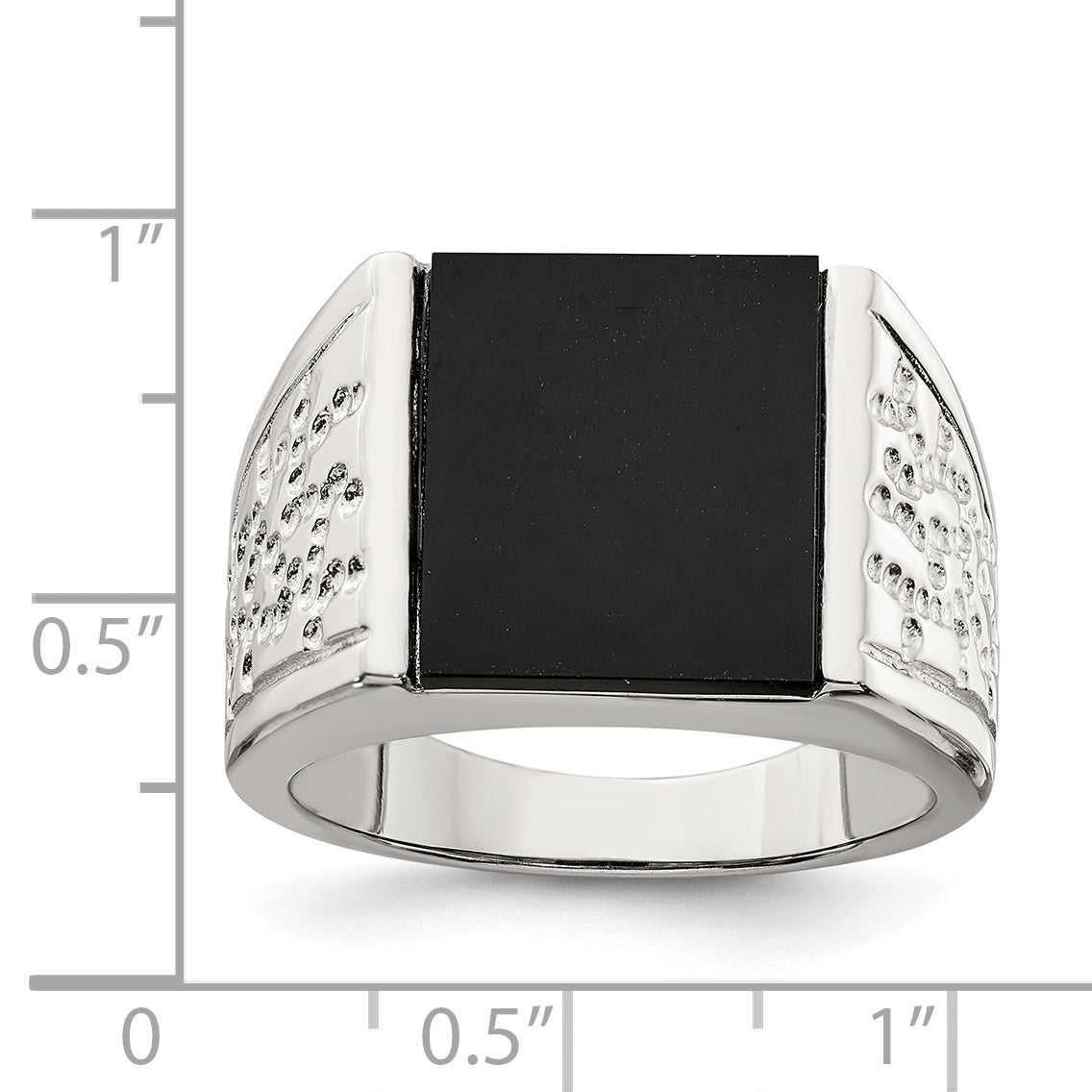Sterling Silver Rhodium Plated Men'S Onyx Ring