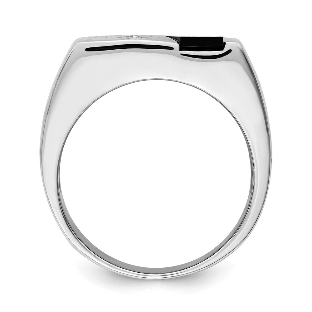 Sterling Silver Rhodium Plated Men'S Cz And Onyx Ring