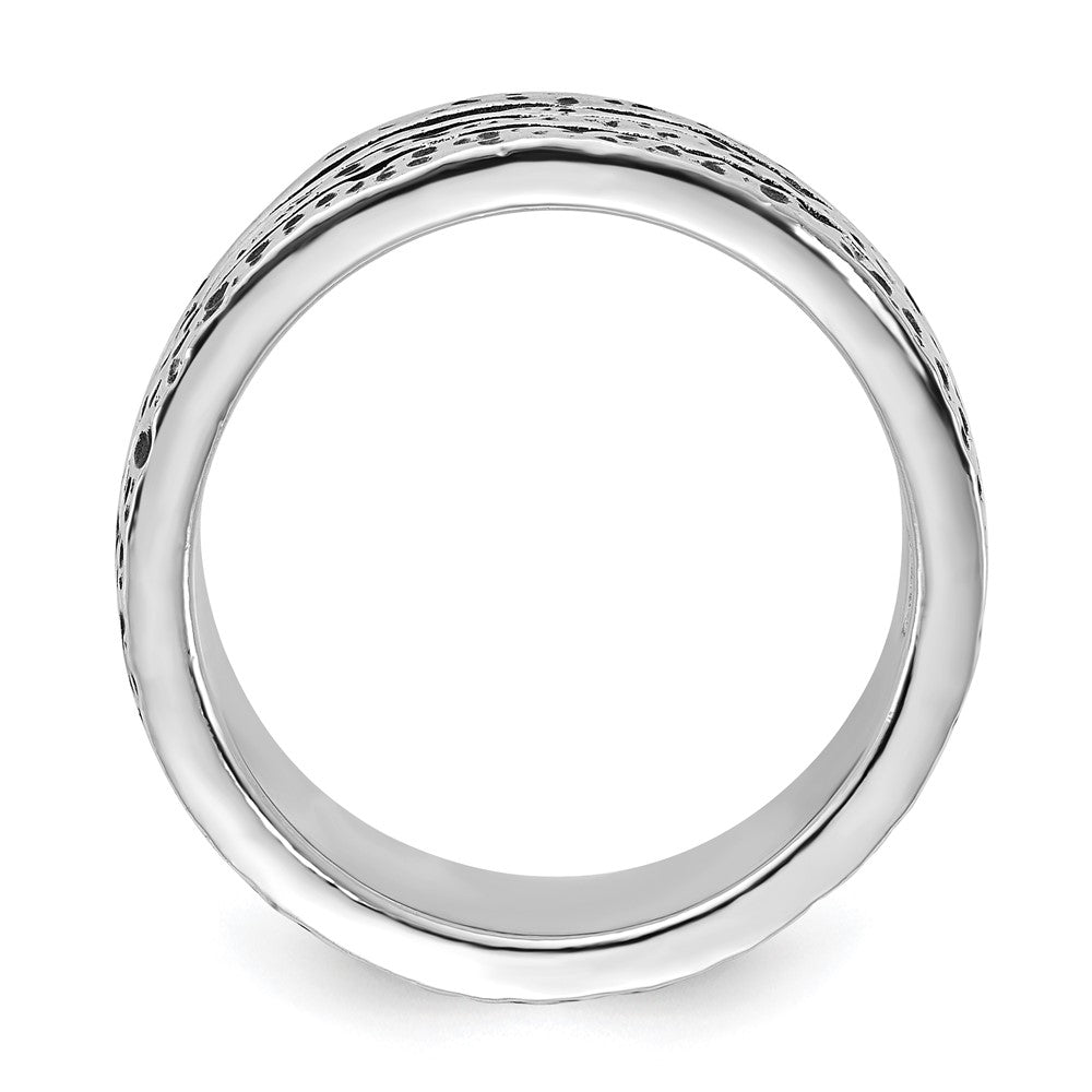 Sterling Silver Polished & Antiqued Spotted Grooved Ring (Size 9 Only)