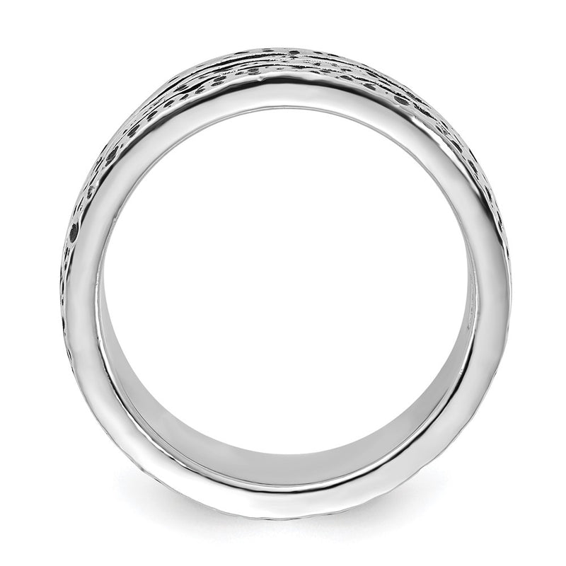 Sterling Silver Polished & Antiqued Spotted Grooved Ring (Size 9 Only)