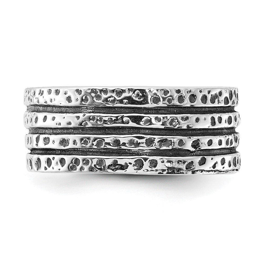 Sterling Silver Polished & Antiqued Spotted Grooved Ring (Size 9 Only)