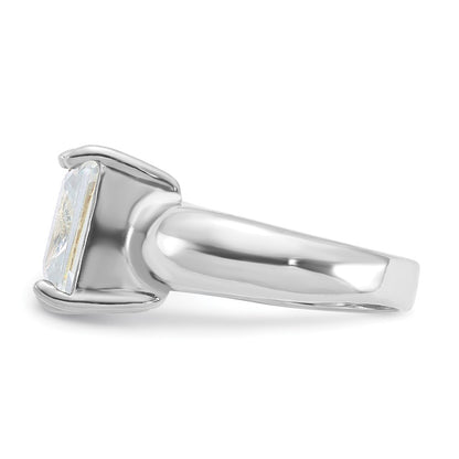 Sterling Silver Emerald Shaped Cz Ring