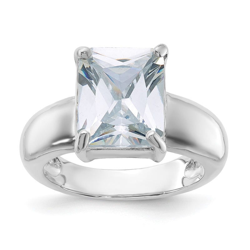 Sterling Silver Emerald Shaped Cz Ring