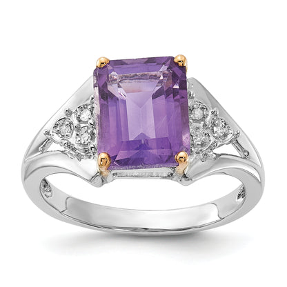 Sterling Silver & 14K Accent Amethyst And Diamond Ring