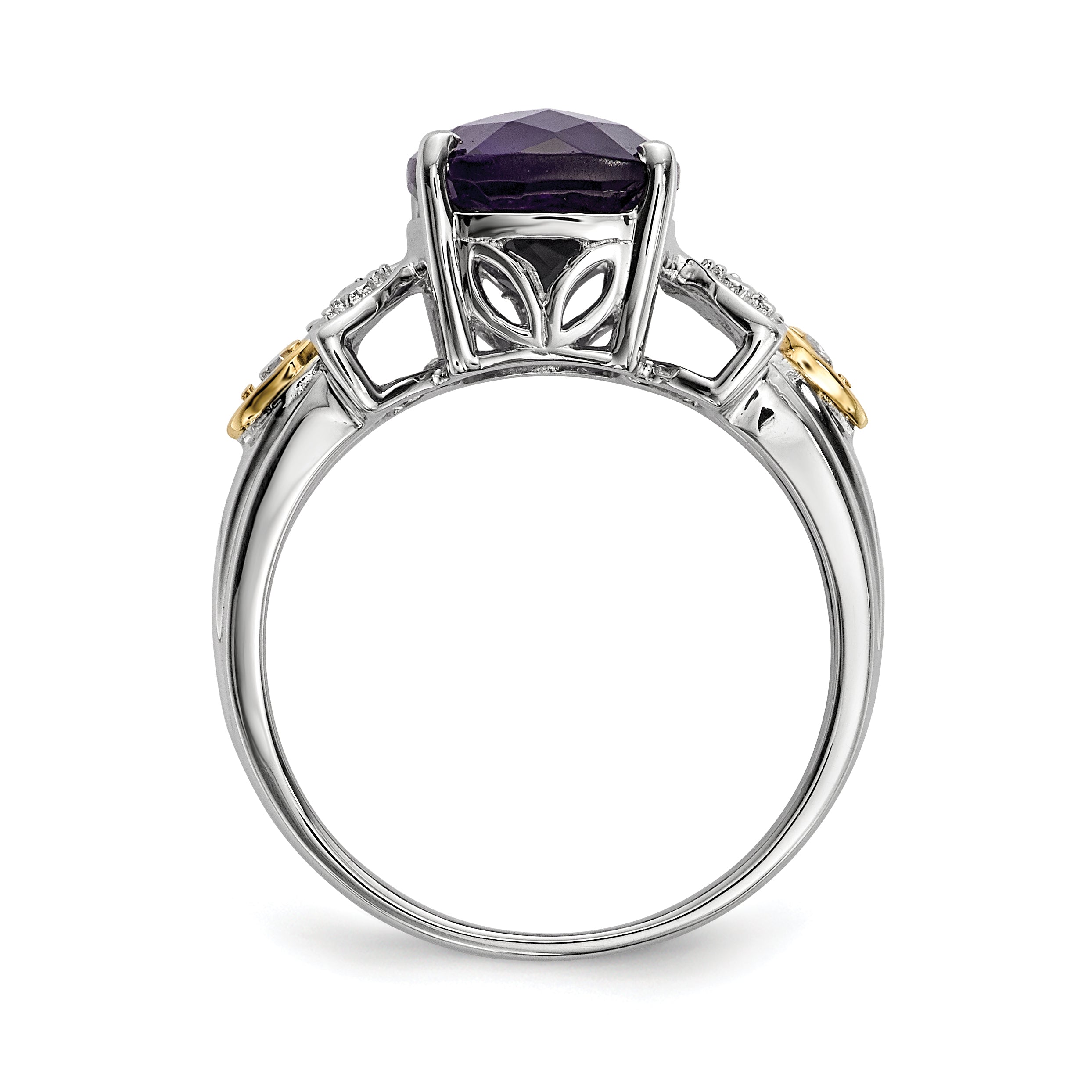 Sterling Silver & 14K Amethyst And Diamond Ring (Size 7 Only)