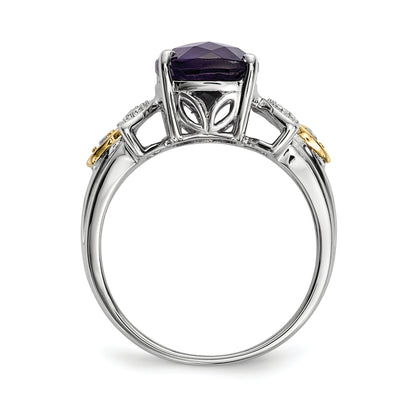 Sterling Silver & 14K Amethyst And Diamond Ring (Size 7 Only)