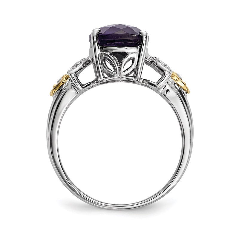 Sterling Silver & 14K Amethyst And Diamond Ring (Size 7 Only)