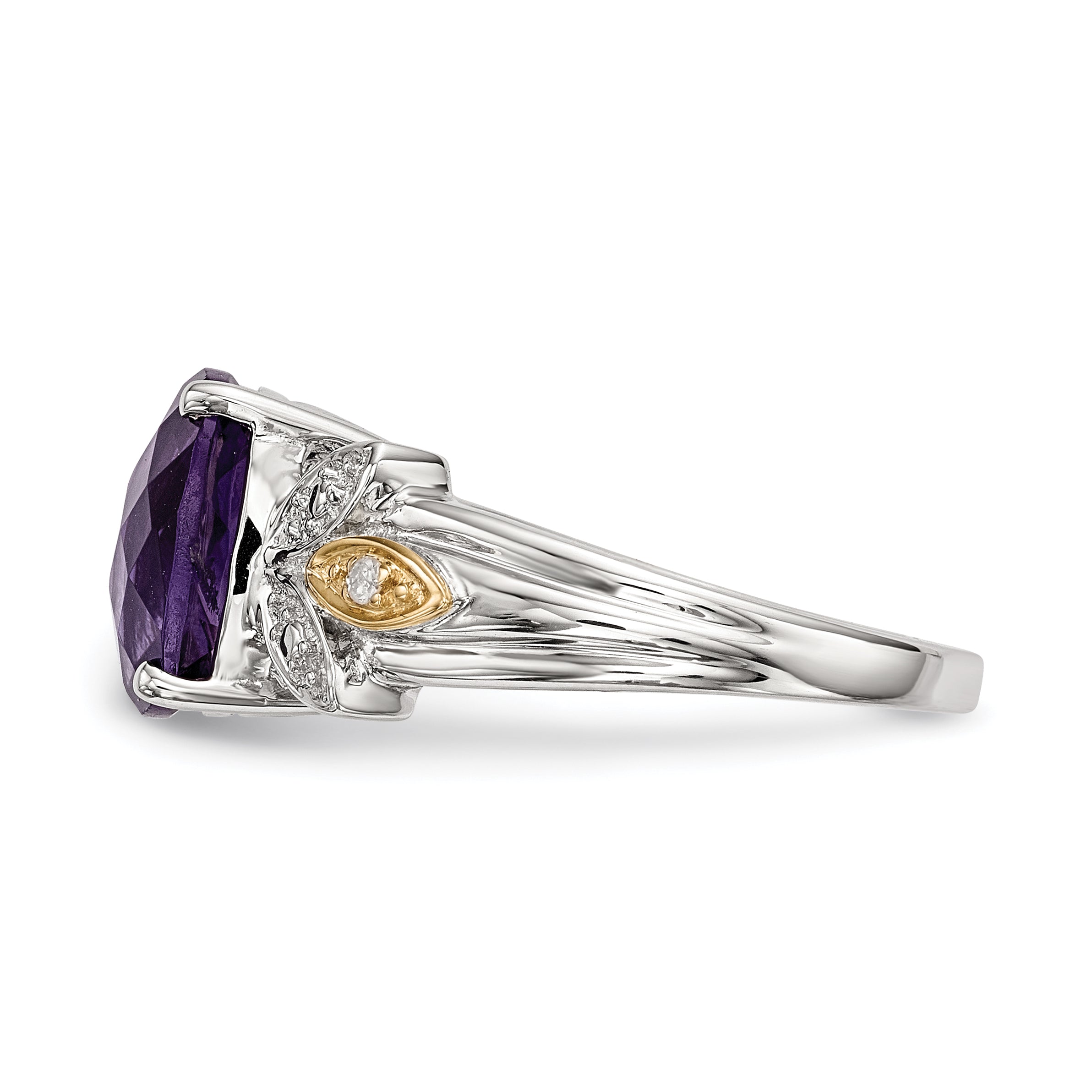 Sterling Silver & 14K Amethyst And Diamond Ring (Size 7 Only)
