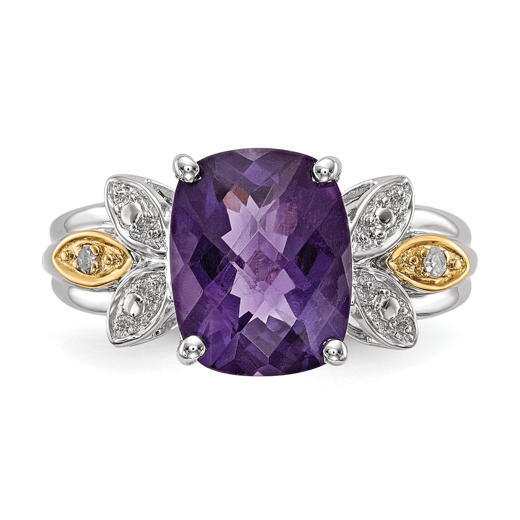Sterling Silver & 14K Amethyst And Diamond Ring (Size 7 Only)
