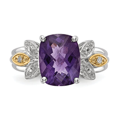 Sterling Silver & 14K Amethyst And Diamond Ring (Size 7 Only)