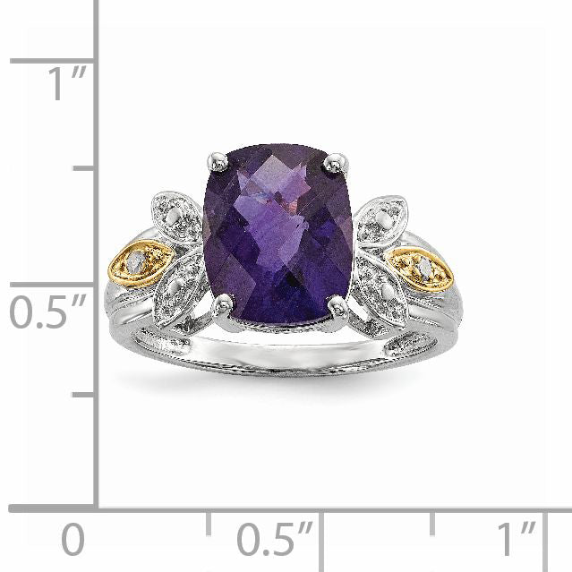 Sterling Silver & 14K Amethyst And Diamond Ring (Size 7 Only)