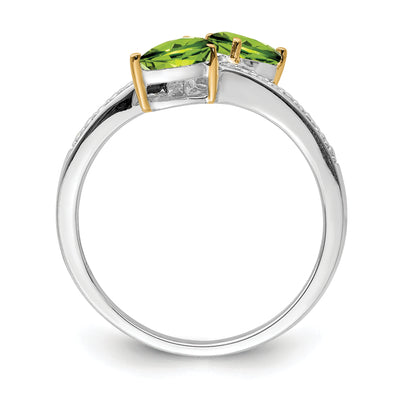 Sterling Silver Brilliant Gemstones With 14K Accent Rhodium Plated Peridot And Diamond Ring