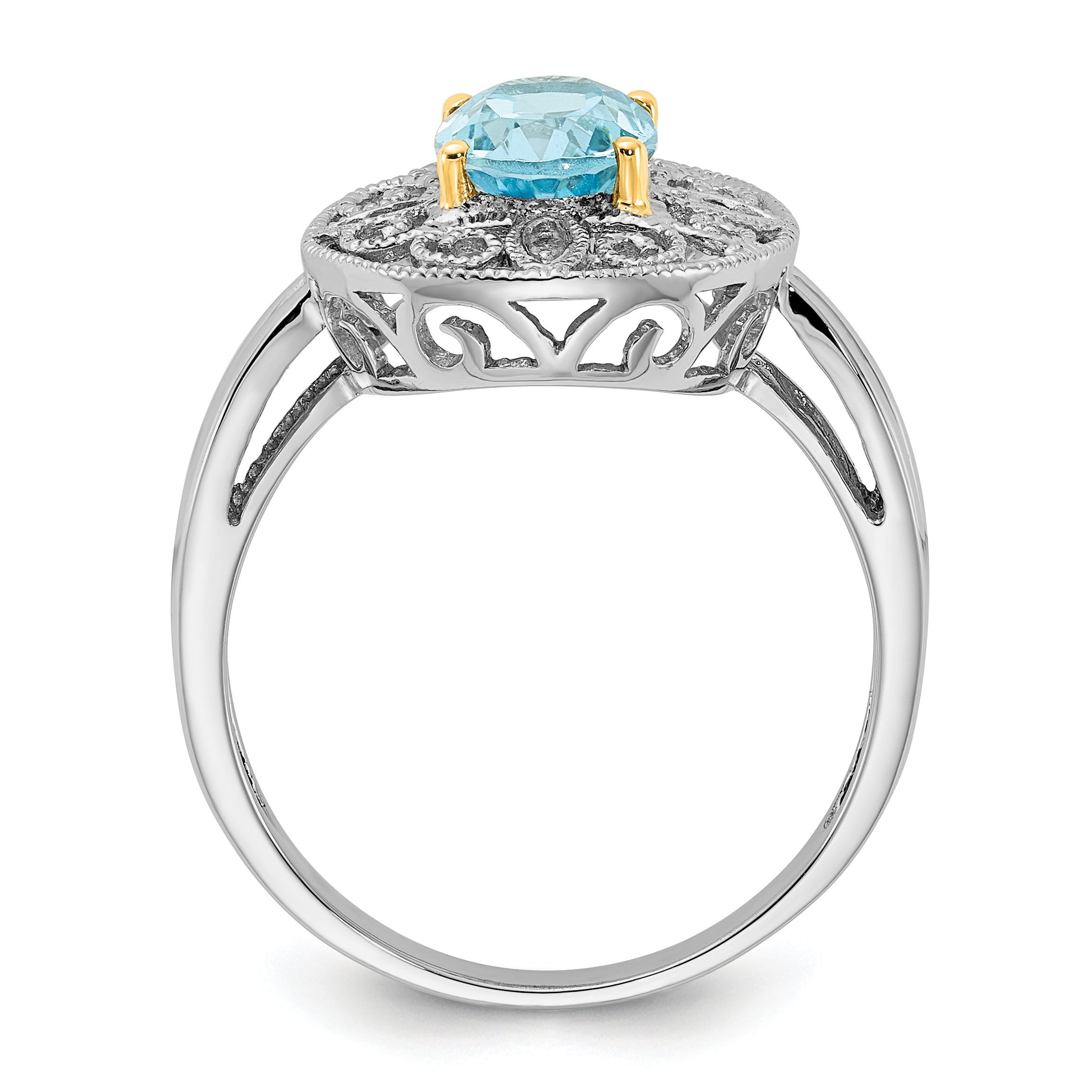 Sterling Silver & 14K Accent Sky Blue Topaz Diamond Oval Ring (Size 8 Only)