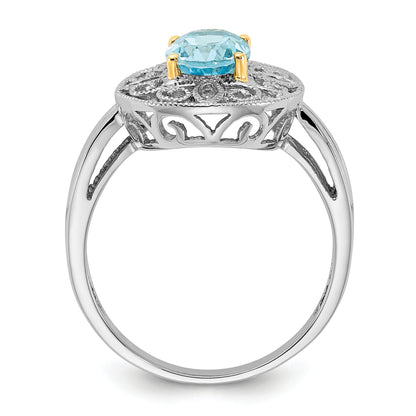 Sterling Silver & 14K Accent Sky Blue Topaz Diamond Oval Ring (Size 8 Only)