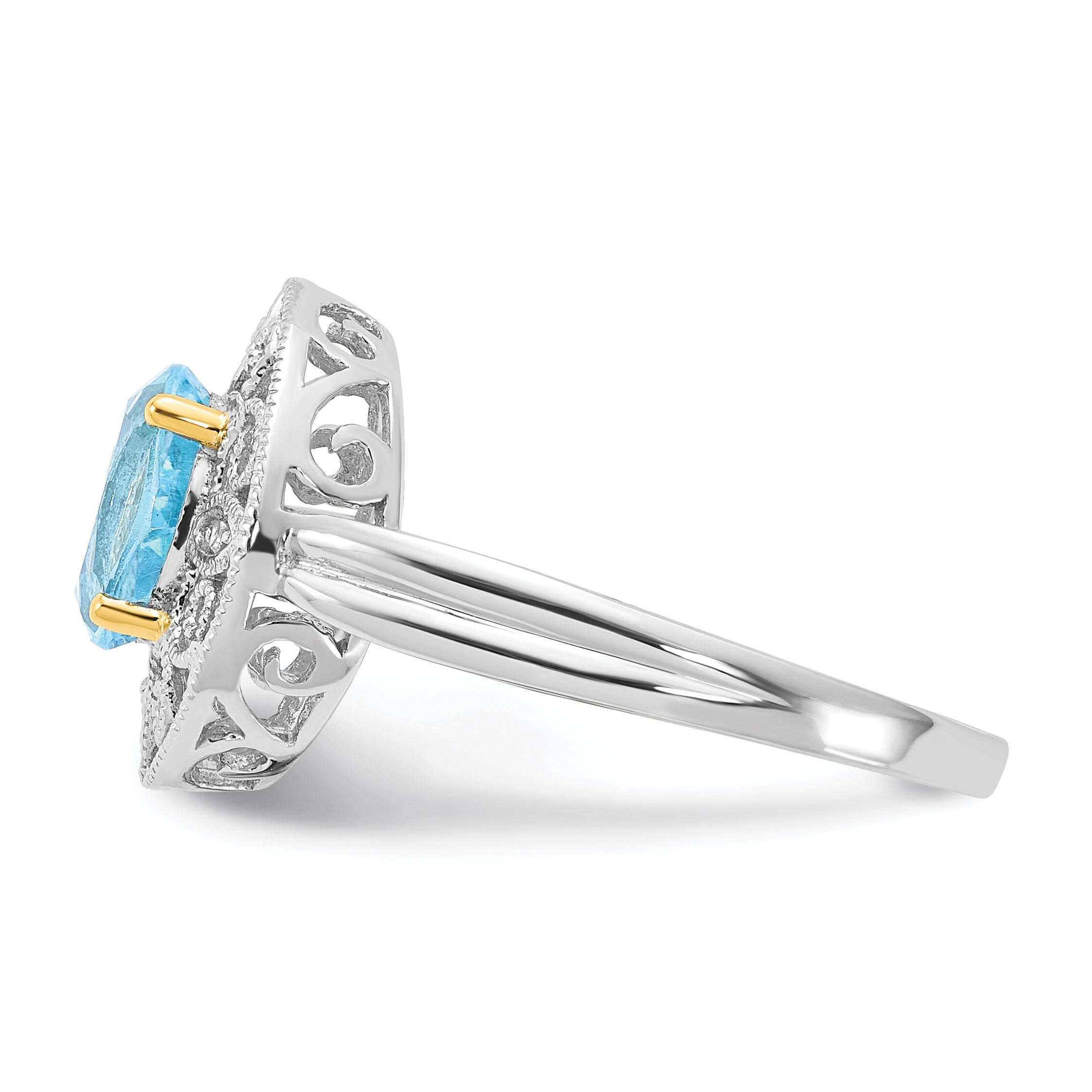Sterling Silver & 14K Accent Sky Blue Topaz Diamond Oval Ring (Size 8 Only)
