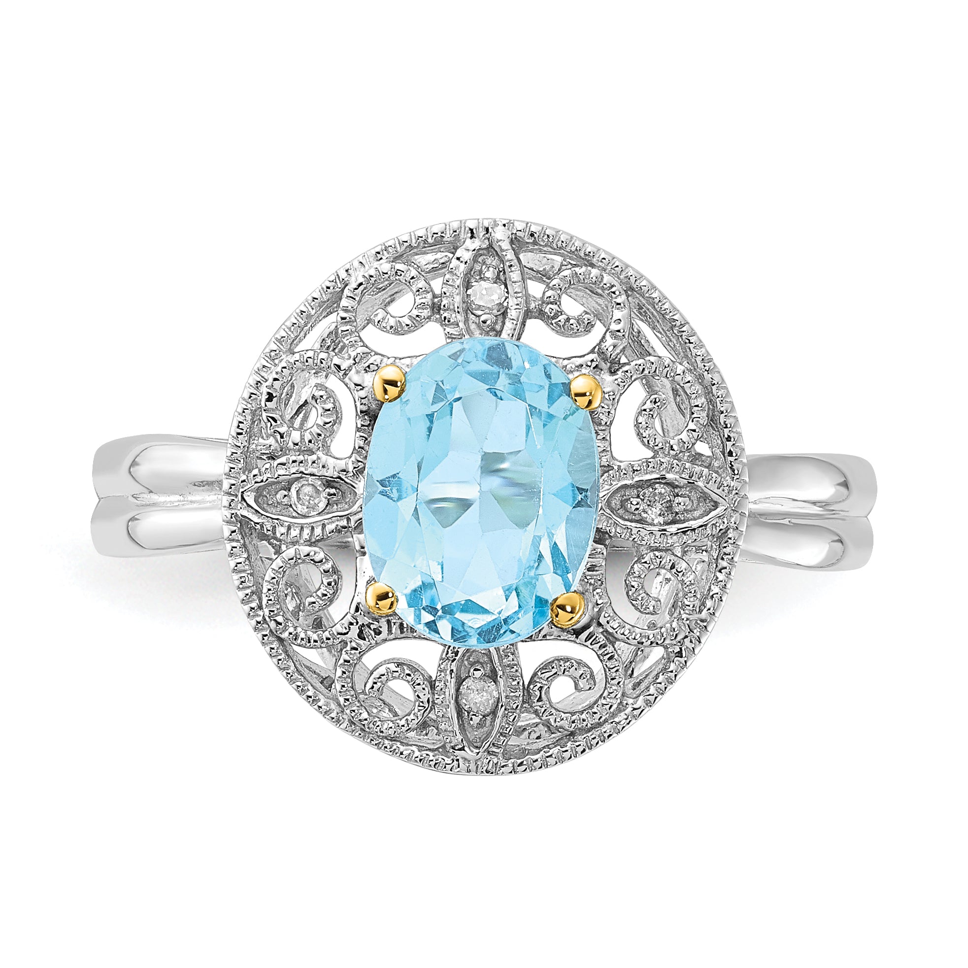 Sterling Silver & 14K Accent Sky Blue Topaz Diamond Oval Ring (Size 8 Only)