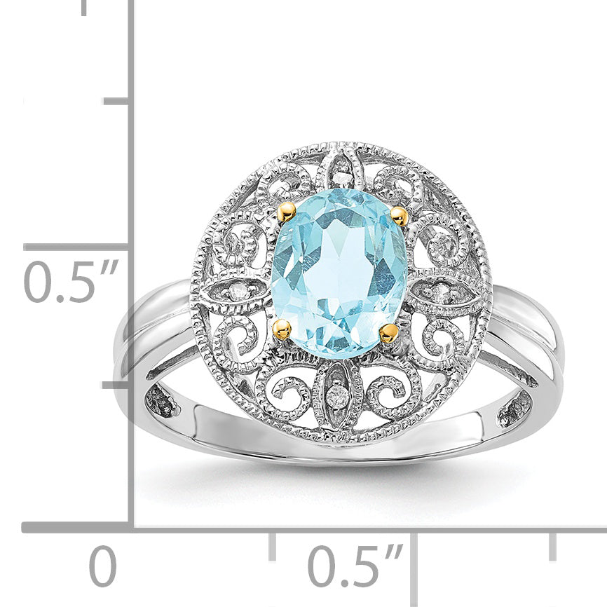 Sterling Silver & 14K Accent Sky Blue Topaz Diamond Oval Ring (Size 8 Only)
