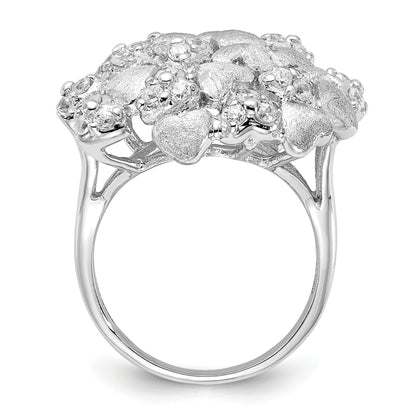 Sterling Silver Satin & Cz Hearts Ring