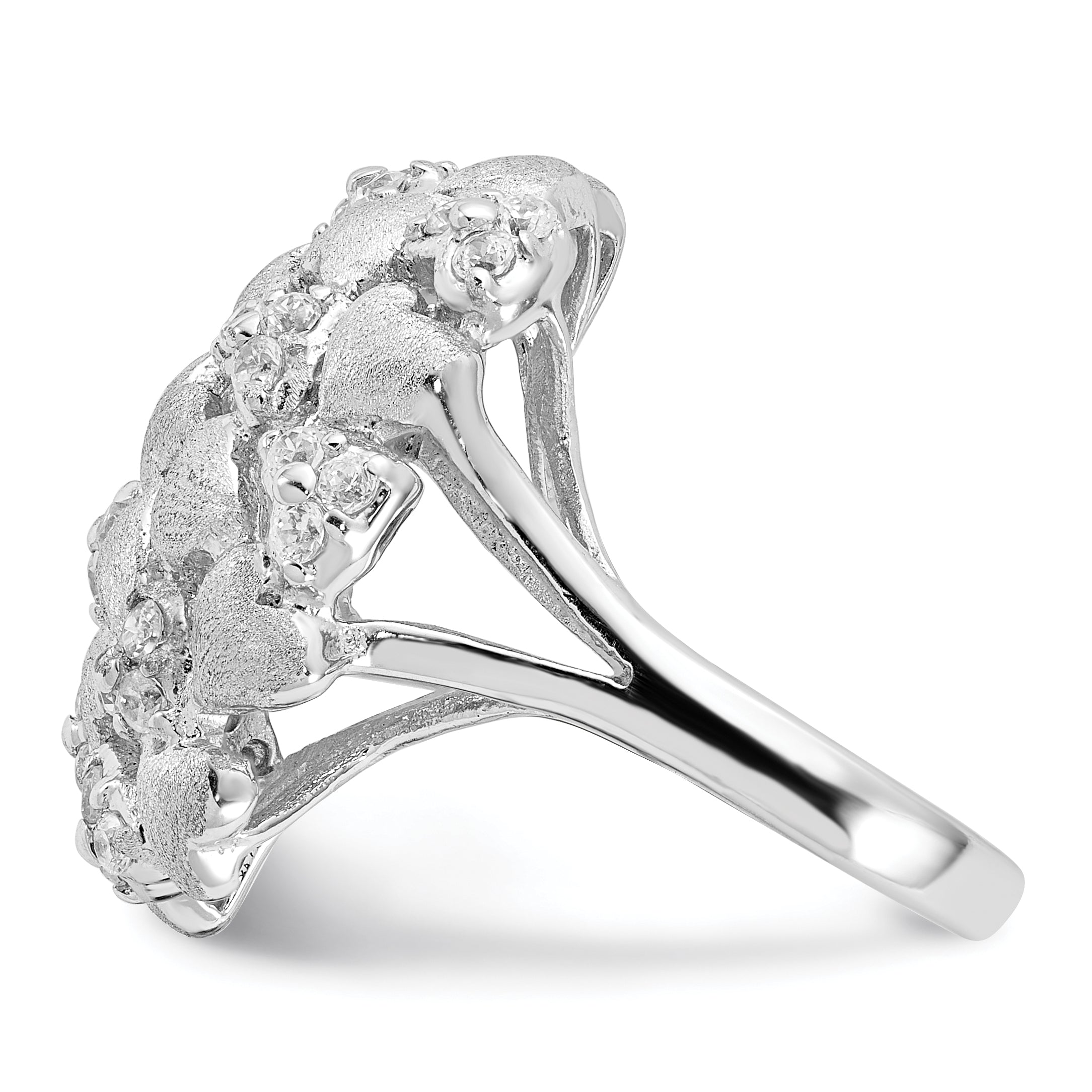Sterling Silver Satin & Cz Hearts Ring