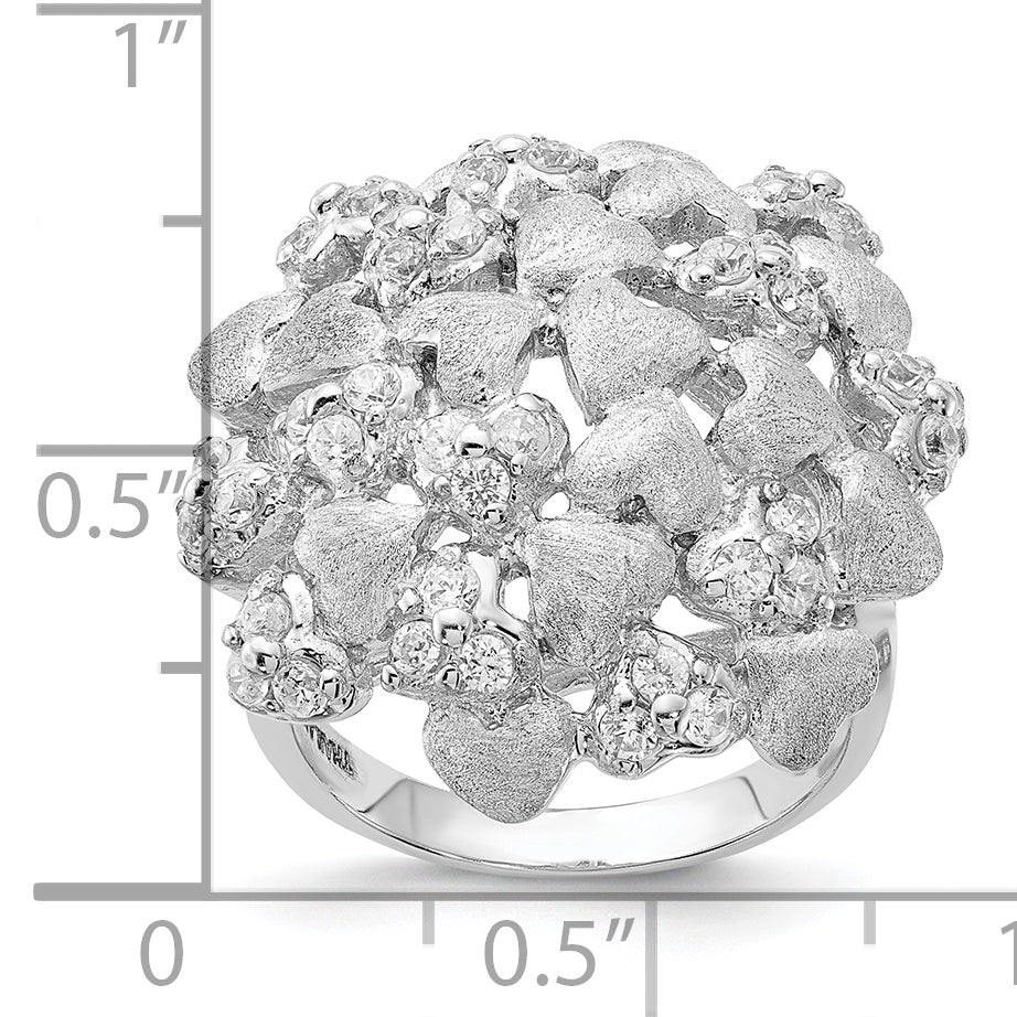 Sterling Silver Satin & Cz Hearts Ring