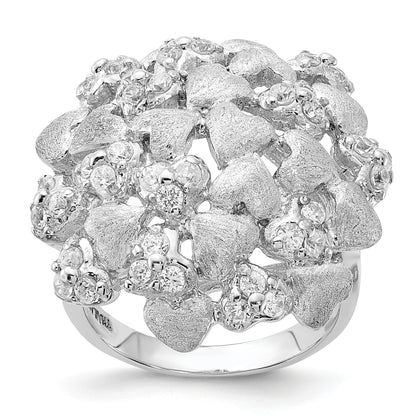 Sterling Silver Satin & Cz Hearts Ring