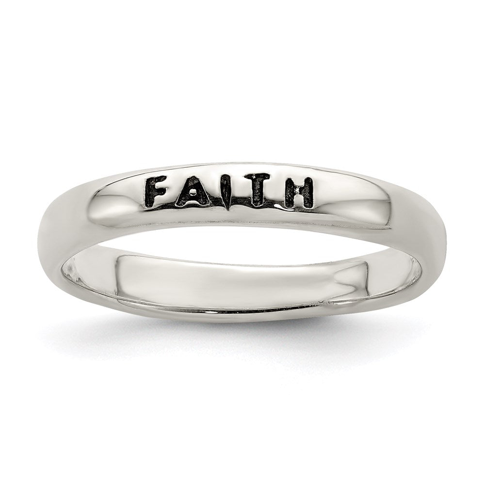 Sterling Silver Antiqued And Polished Faith Ring (Size 8 Only)