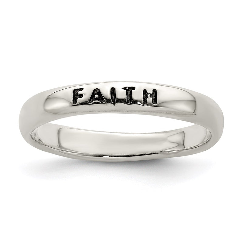 Sterling Silver Antiqued And Polished Faith Ring (Size 8 Only)