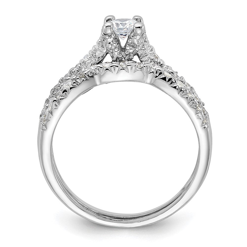 Sterling Silver Rhodium Plated 2 Piece Cz Wedding Set Ring (Size 6 Only)