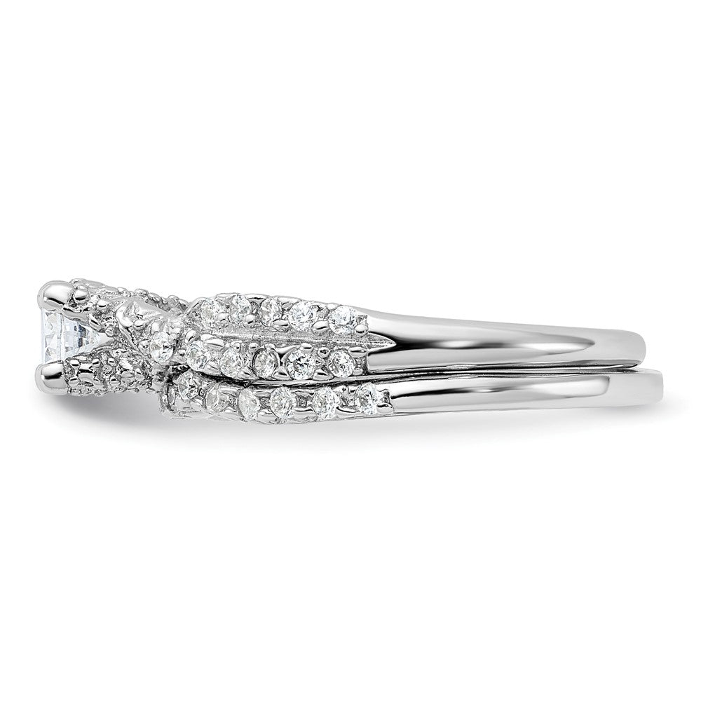 Sterling Silver Rhodium Plated 2 Piece Cz Wedding Set Ring (Size 6 Only)