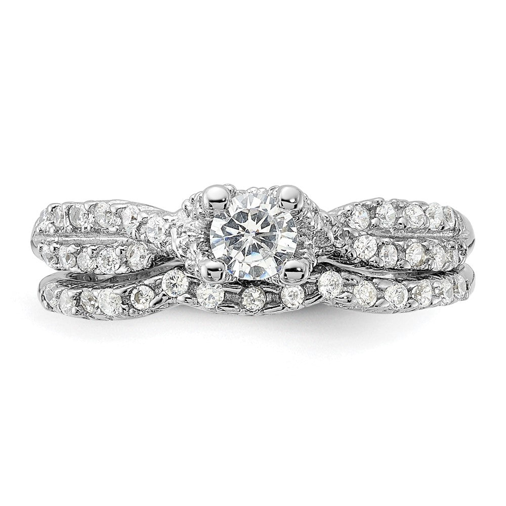 Sterling Silver Rhodium Plated 2 Piece Cz Wedding Set Ring (Size 6 Only)