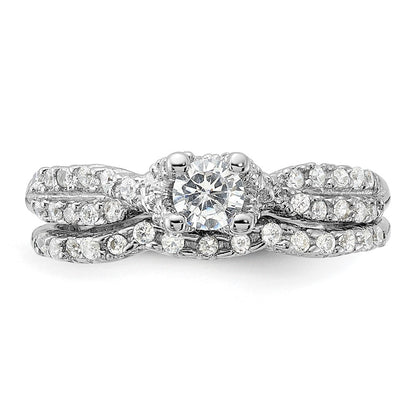 Sterling Silver Rhodium Plated 2 Piece Cz Wedding Set Ring (Size 6 Only)