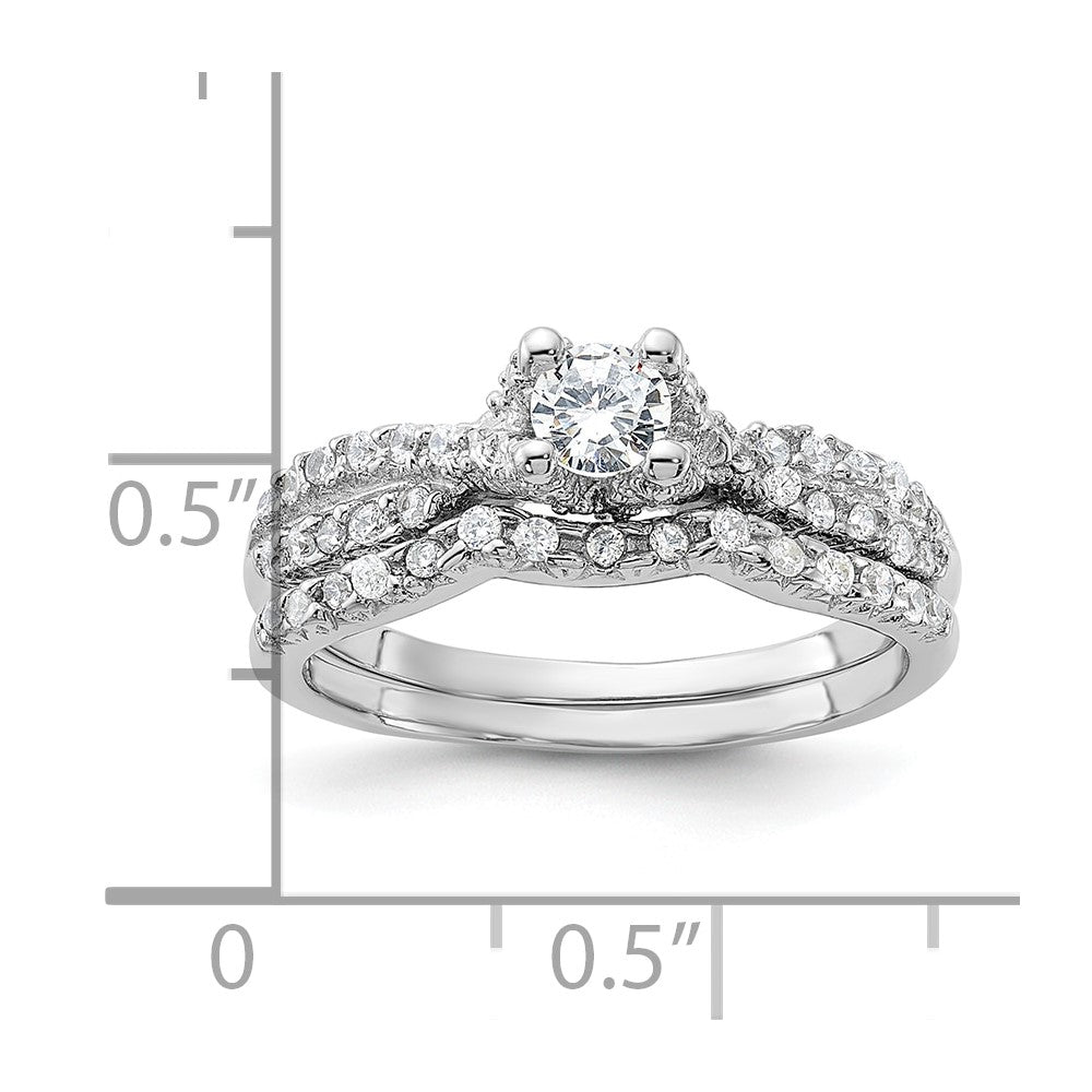 Sterling Silver Rhodium Plated 2 Piece Cz Wedding Set Ring (Size 6 Only)