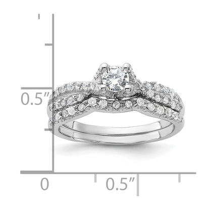 Sterling Silver Rhodium Plated 2 Piece Cz Wedding Set Ring (Size 6 Only)