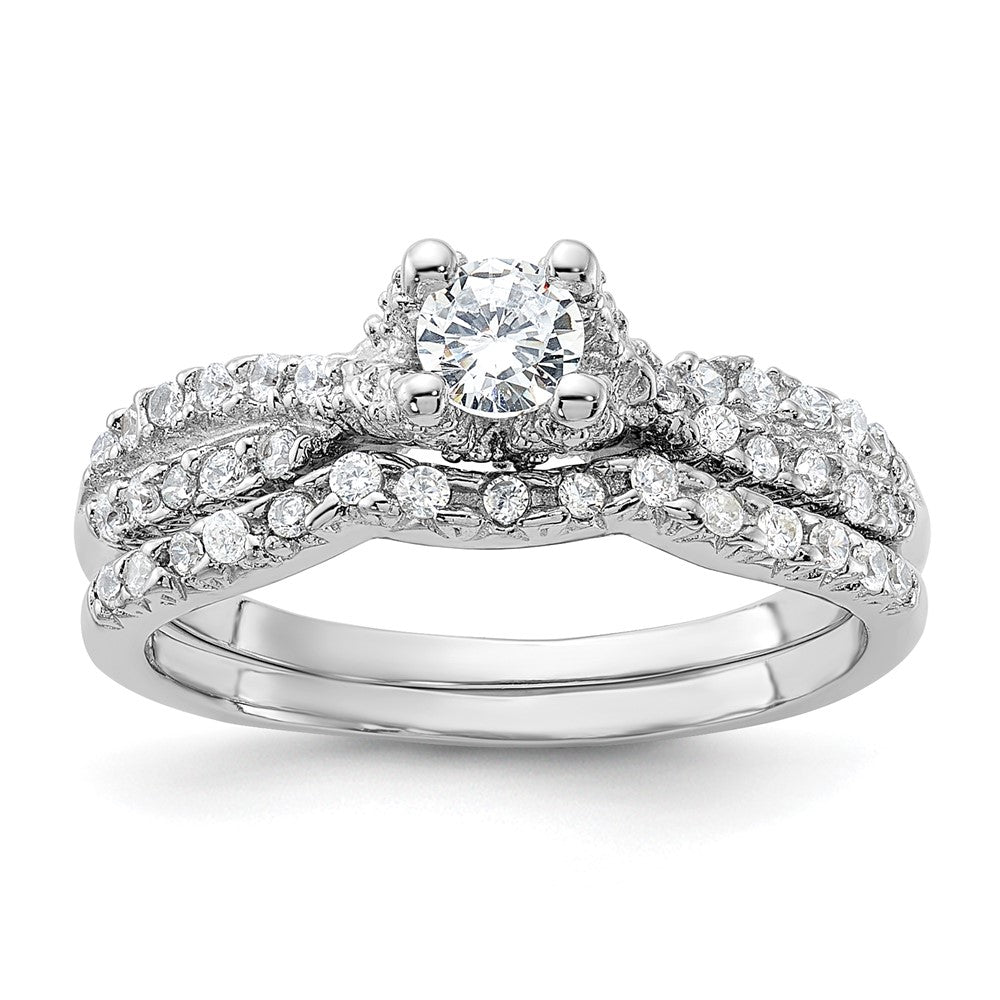 Sterling Silver Rhodium Plated 2 Piece Cz Wedding Set Ring (Size 6 Only)