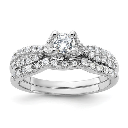 Sterling Silver Rhodium Plated 2 Piece Cz Wedding Set Ring (Size 6 Only)
