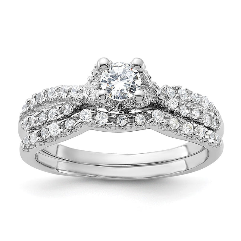 Sterling Silver Rhodium Plated 2 Piece Cz Wedding Set Ring (Size 6 Only)