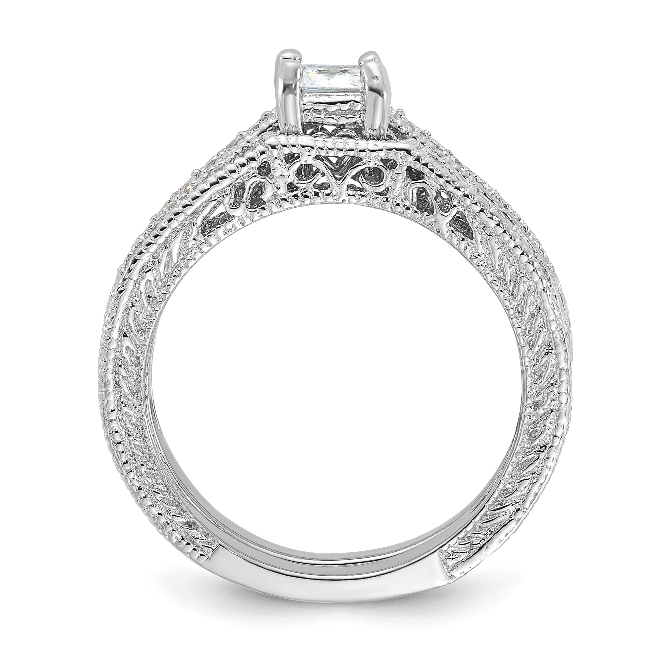 Sterling Silver Rhodium Plated 2 Piece Cz Wedding Set Ring (Size 6 Only)