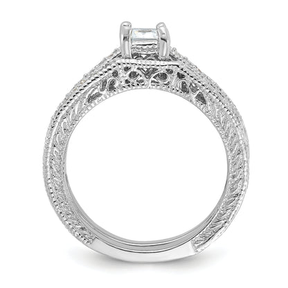 Sterling Silver Rhodium Plated 2 Piece Cz Wedding Set Ring (Size 6 Only)