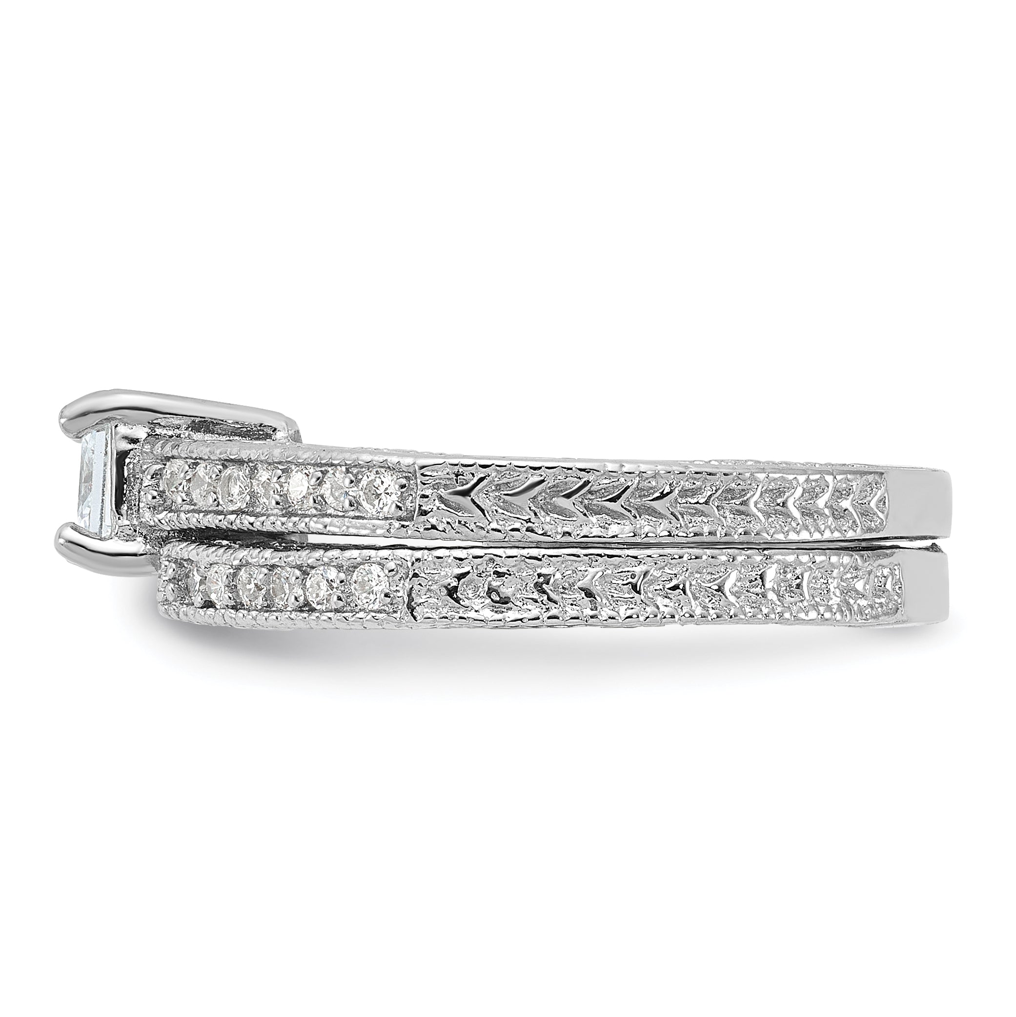 Sterling Silver Rhodium Plated 2 Piece Cz Wedding Set Ring (Size 6 Only)