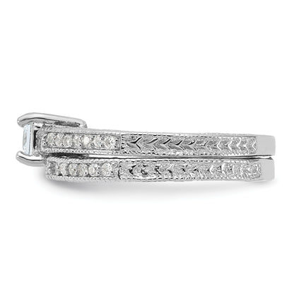 Sterling Silver Rhodium Plated 2 Piece Cz Wedding Set Ring (Size 6 Only)