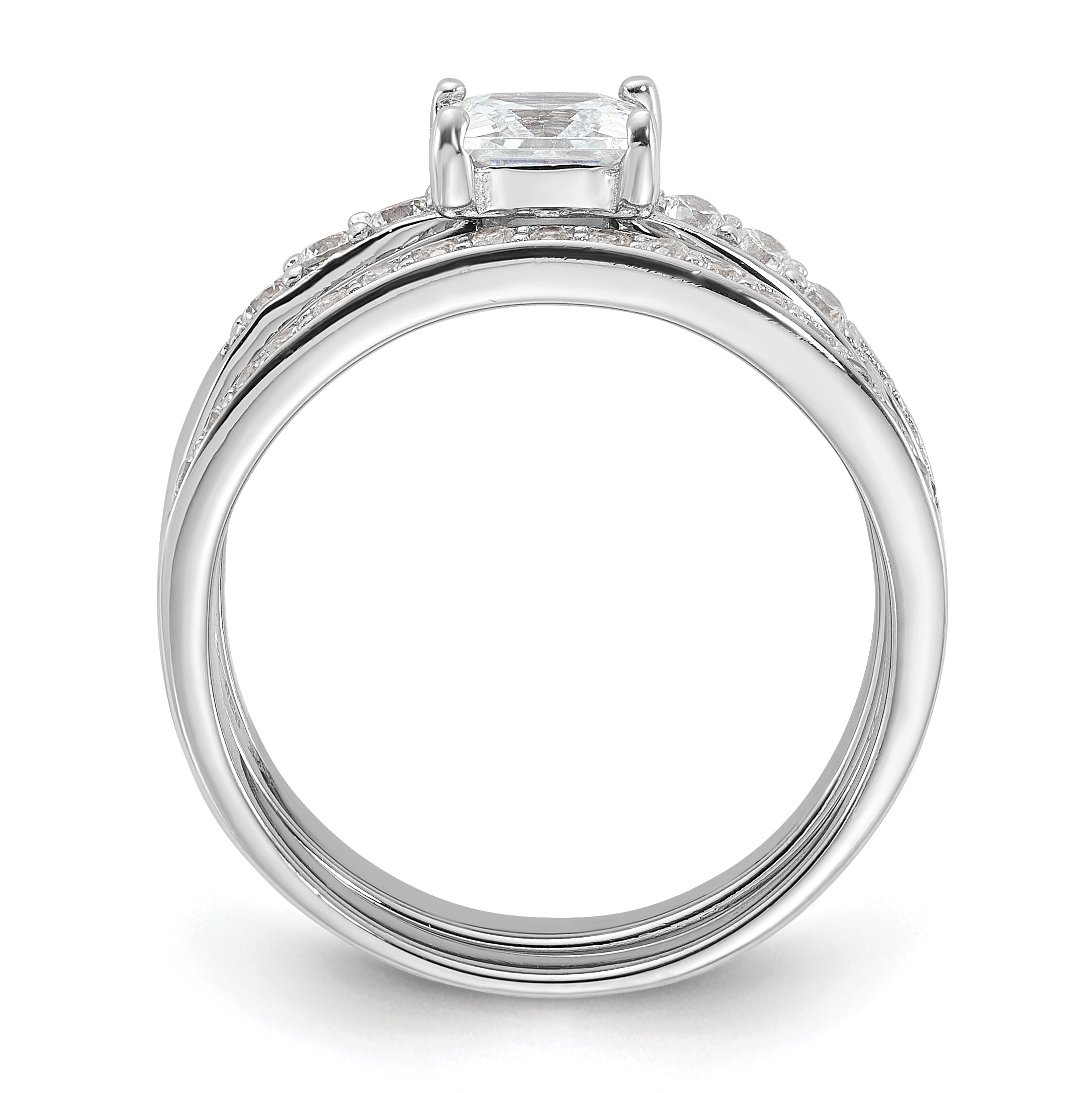 Sterling Silver Rhodium Plated Cz 3 Piece Wedding Set Ring (Size 6 Only)