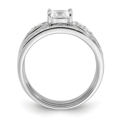 Sterling Silver Rhodium Plated Cz 3 Piece Wedding Set Ring (Size 6 Only)