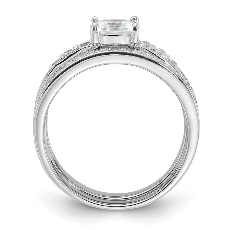 Sterling Silver Rhodium Plated Cz 3 Piece Wedding Set Ring (Size 6 Only)